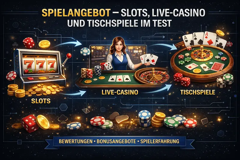 Kriterium 2: Spielangebot – Slots, Live-Casino und Tischspiele im Test